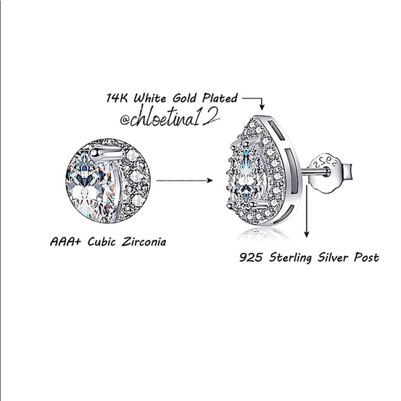 14K White Gold Plated Water Drop Tear Drop Pear Diamond Earrings - Picture 5 of 6